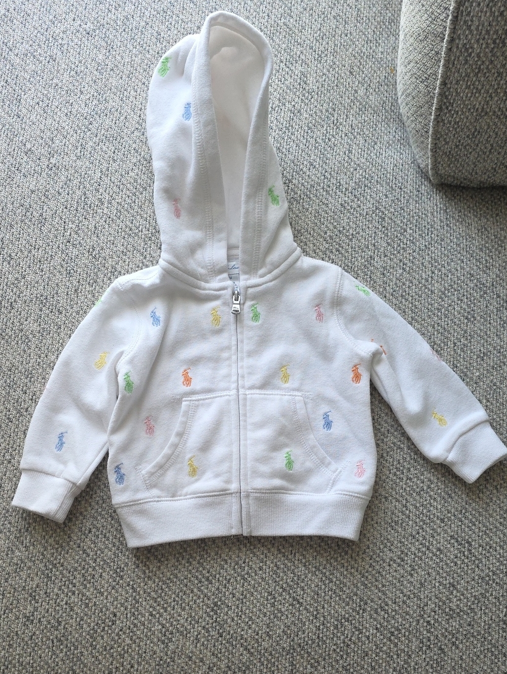 Ralph Lauren White Hooded Zip Sweatshirt with Pastel Pony Embroidery